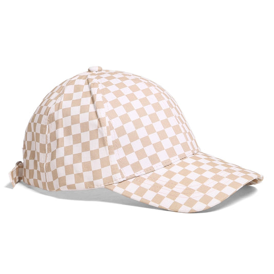 beige checkered baseball cap