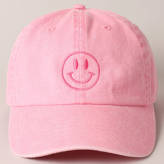 smiley embroidered baseball cap || pink
