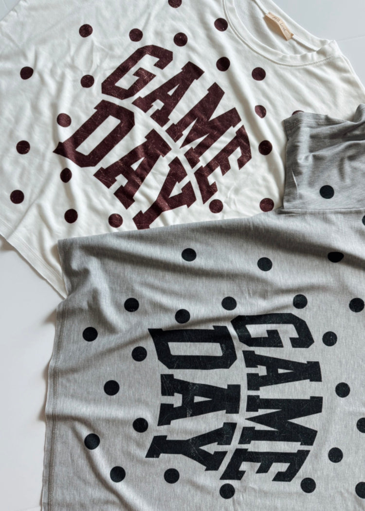GAMEDAY POLKADOT TOP || GREY + BLACK