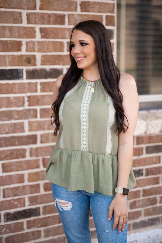 OLIVE YOU EMBROIDERED HALTER TOP