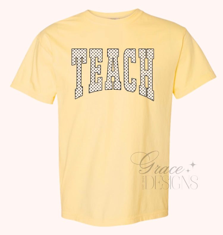 TEACH VARSITY POLKA DOT TEE