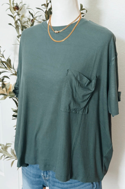 OVERSIZED RIBBED TOP IN JADE