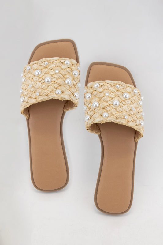 PEARL WOVEN SLIDE SANDALS