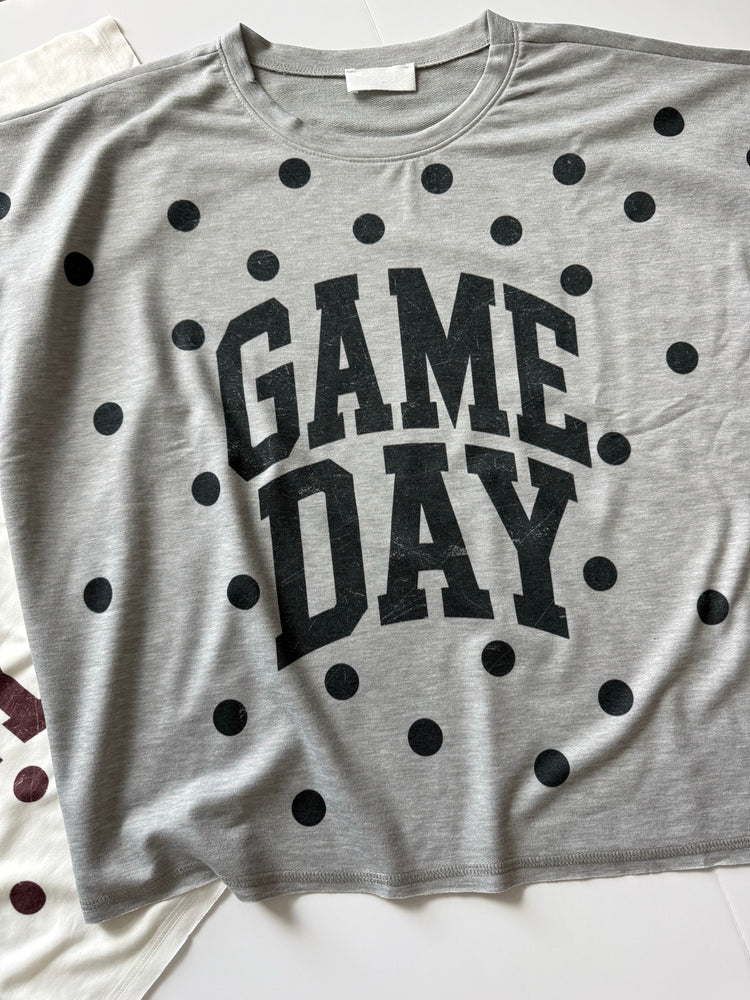 GAMEDAY POLKADOT TOP || GREY + BLACK