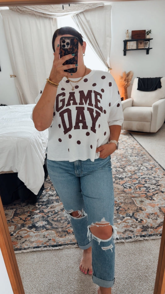 GAMEDAY POLKADOT TOP || MAROON