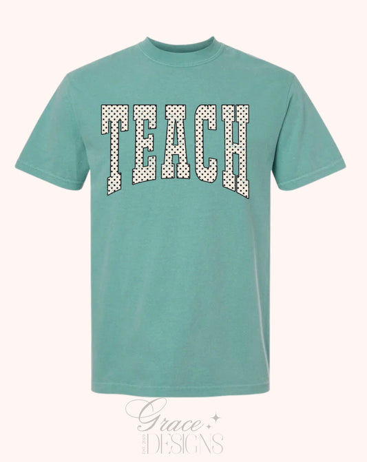 TEACH VARSITY POLKA DOT TEE