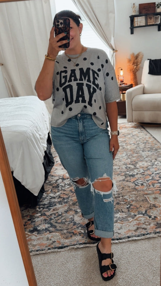 GAMEDAY POLKADOT TOP || GREY + BLACK