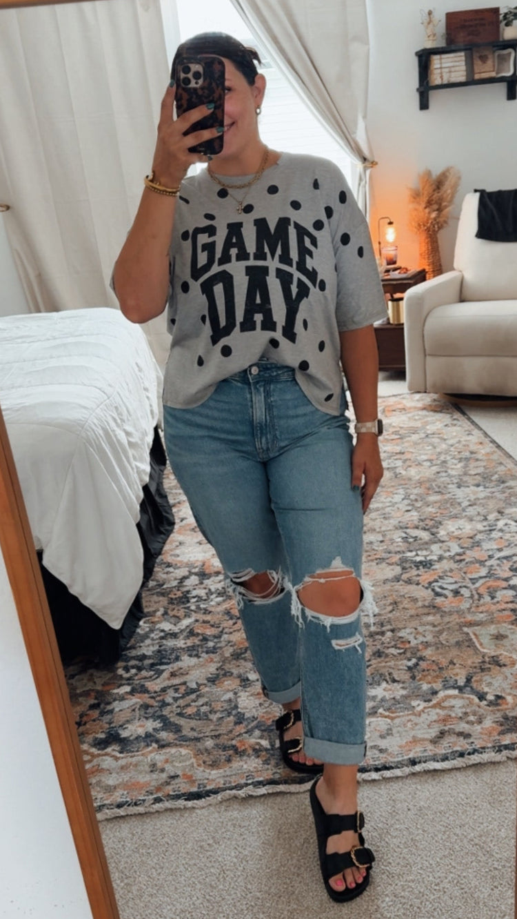 GAMEDAY POLKADOT TOP || GREY + BLACK