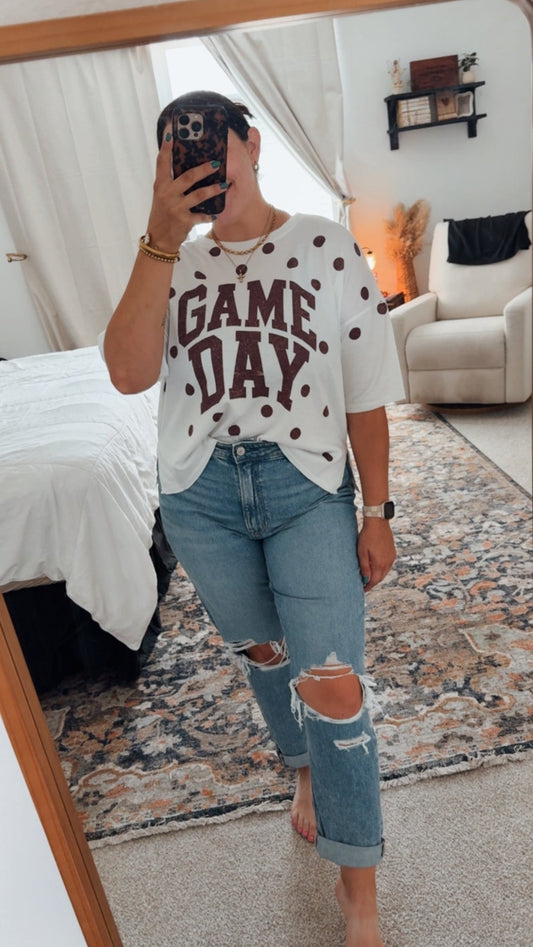 GAMEDAY POLKADOT TOP || MAROON