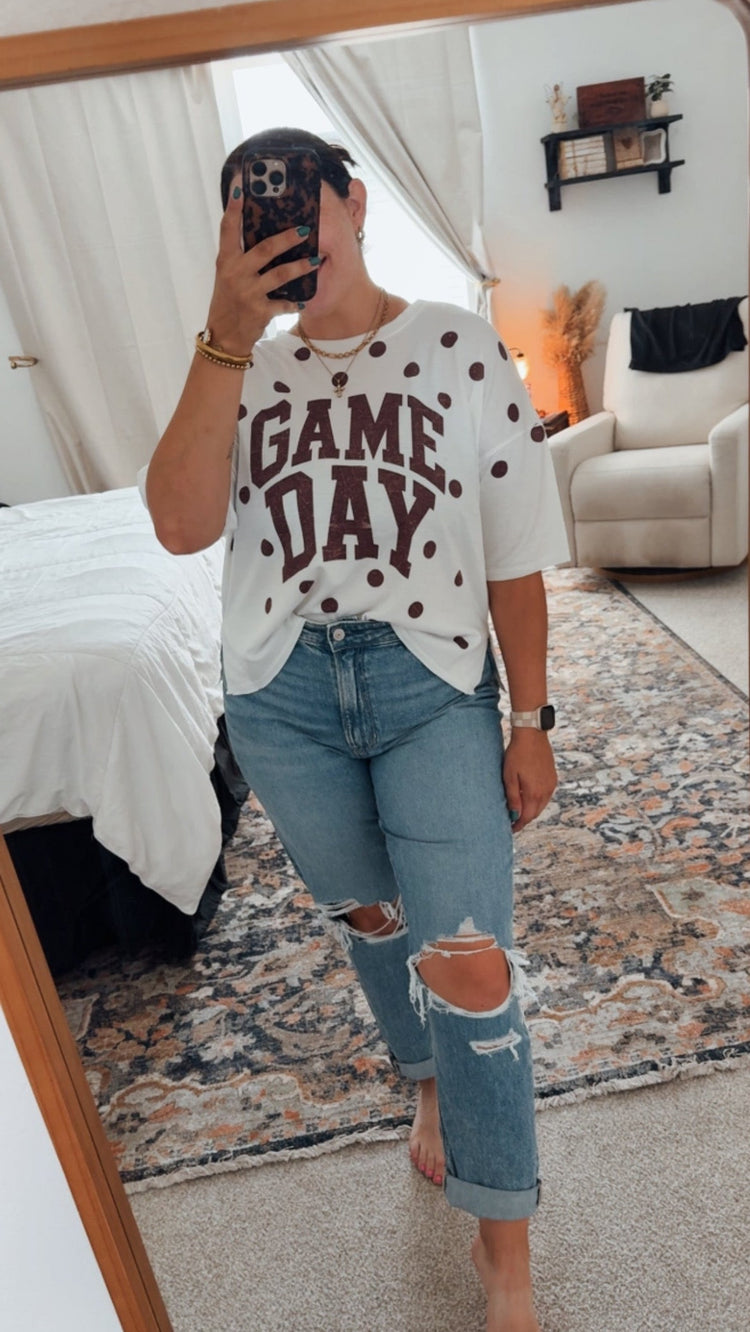 GAMEDAY POLKADOT TOP || MAROON