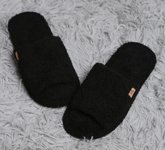 COMFY LUXE BLACK SLIPPERS