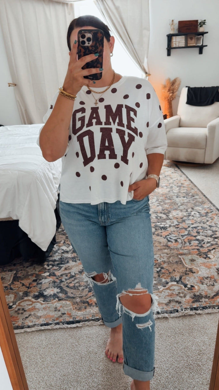 GAMEDAY POLKADOT TOP || GREY + BLACK