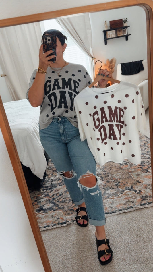 GAMEDAY POLKADOT TOP || GREY + BLACK