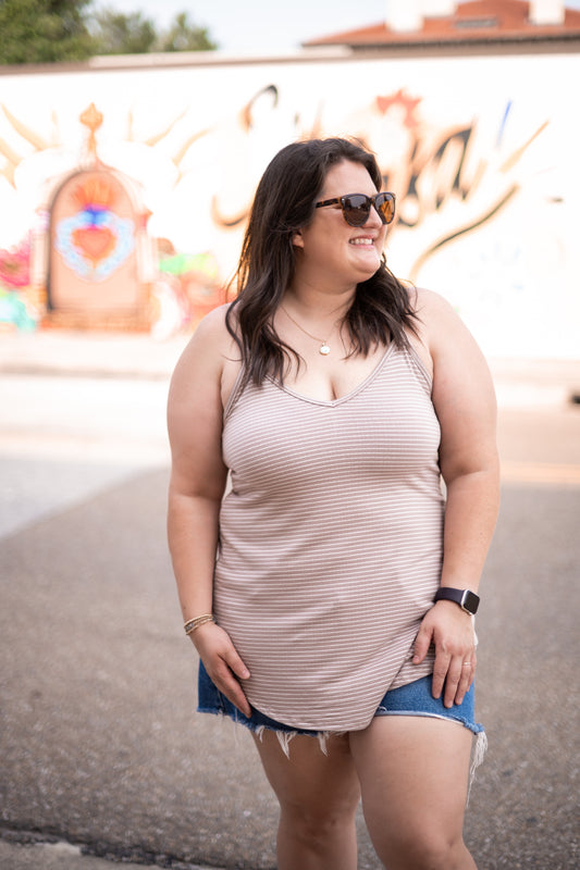 REVERSIBLE CAMI STRIPED TANK || ASH MOCHA