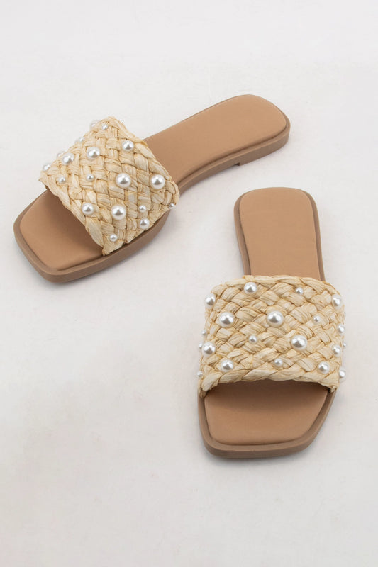 PEARL WOVEN SLIDE SANDALS