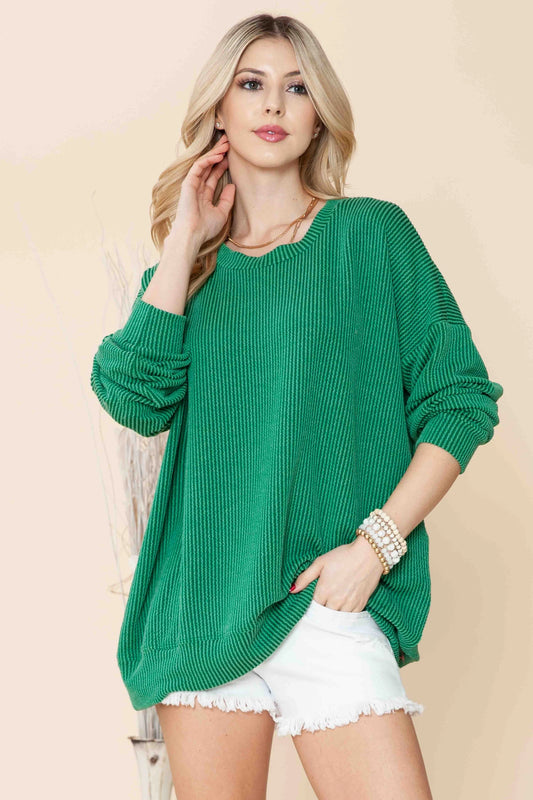 OVERSIZED RIBBED PULLOVER IN KELLY GREEN