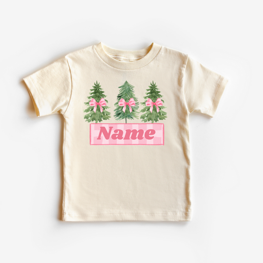 CUSTOM NAME CHRISTMAS TREE TEE || PINK BOW