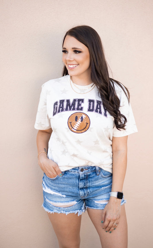 Smiley Football Gameday Tee | IVORY or STAR TEE